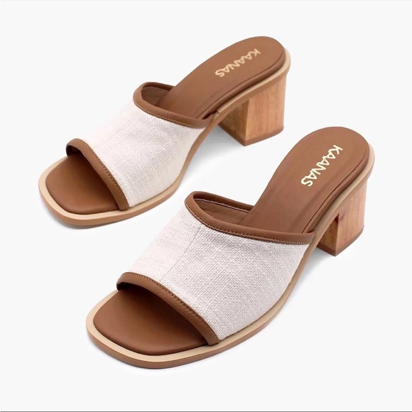 Kaanas Shoes - Kaanas Mompox Linen Heels Sandals in Ivory